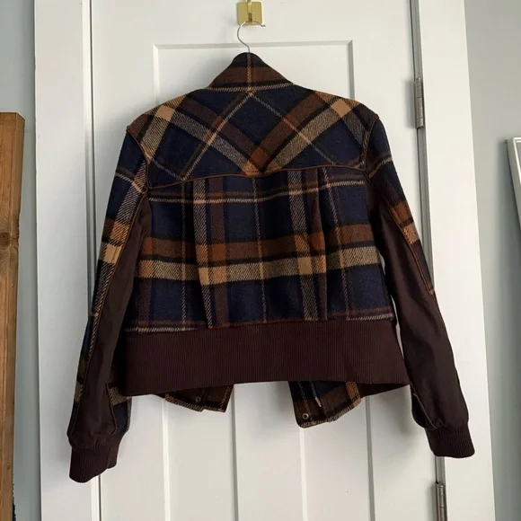 Veronica Beard Jadis Plaid Snap Button Wool Blend Bomber Jacket - Picture 8 of 11